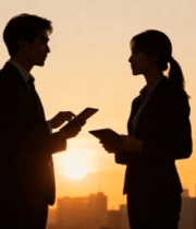 夕阳下商务人士交流场景1795#横屏 