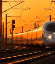 夕阳下行驶的高铁列车2491#横屏 