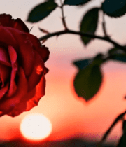 夕阳下绽放的红玫瑰4375#横屏 