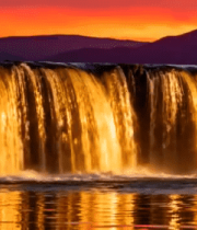 夕阳下壮丽瀑布景观1115#横屏 