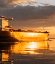 夕阳下航行的货轮2557#横屏 