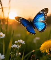 夕阳下蝴蝶飞舞于花草间3399#横屏 