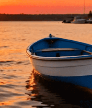 夕阳下湖面小船风景1205#横屏 