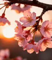 阳下带水珠的绽放樱花2047#横屏 