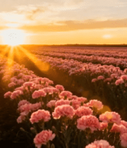 夕阳下的粉色花卉花田2893#横屏 