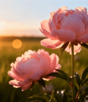 夕阳下的粉色牡丹花5534#横屏 
