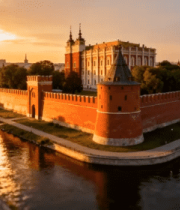 夕阳下城堡建筑航拍4107#横屏 