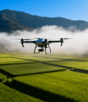 无人机飞行于绿色稻田上空1215#横屏 