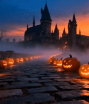 万圣节城堡前南瓜灯夜景1631#横屏 