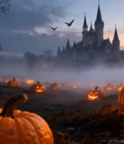 万圣节南瓜灯与城堡夜景素材3293#横屏 