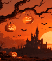 万圣节南瓜灯与古堡风景1048#横屏 