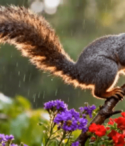 松鼠嗅闻花枝特写2531#横屏 