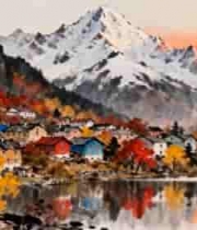  秋日山水小镇风光191#横屏 	 