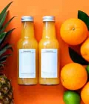  瓶装果汁与新鲜水果组合画面2797#横屏 	 
