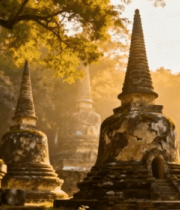 树林中的古老寺庙佛塔3831#横屏 