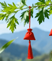 树枝上悬挂的红色香囊1673#横屏 