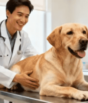 兽医在医院检查拉布拉多犬1123#横屏 