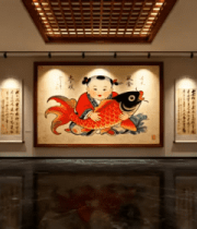 室内展示传统年画及书法作品3775#横屏 