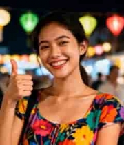  女子夜市竖拇指微笑2369#横屏 	 -