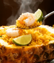 手持勺子盛菠萝虾仁炒饭4955#横屏 