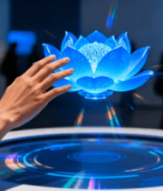 手触蓝色虚拟莲花科技素材1638#横屏 