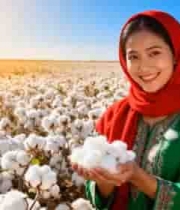  女子于棉田捧棉花微笑899#横屏 	 