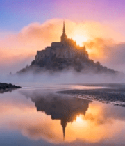 圣米歇尔山日出全景2218#横屏 