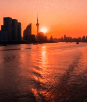 上海陆家嘴黄浦江畔日落景象726#横屏 
