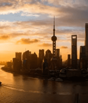 上海陆家嘴黄浦江畔日落景观1445#横屏 