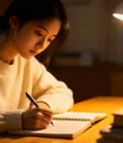  女孩室内灯下书写记录素材895#横屏 	 