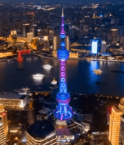 上海陆家嘴东方明珠夜景航拍3154#横屏 