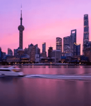 上海黄浦江畔陆家嘴黄昏景致2738#横屏 