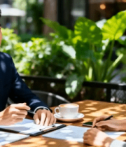 商务人士户外桌前交谈2998#横屏 