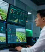  男子监控温室大棚农业数据2936#横屏 	 