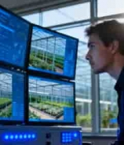  男子监控大棚农业数据画面1725#横屏 	 