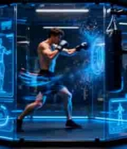  男子在科技感空间内拳击训练821#横屏 	 