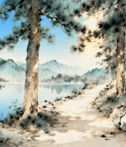 山水松林绘画素材881#横屏 