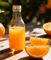  木桌上瓶装橙汁与橙子素材2478#横屏 	 