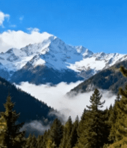 山林间的雪山全景1283#横屏 