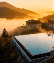 山间酒店泳池日出全景3512#横屏 