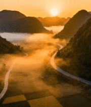 山间日出公路风光2164#横屏 