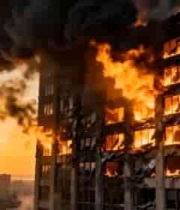  摩天大楼火灾现场日落景象656#横屏 	 