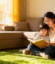  母亲与儿童室内阅读场景2693#横屏 	 