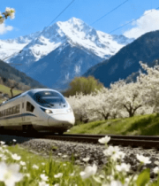 山间铁轨行驶的高铁3797#横屏 