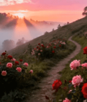 山间玫瑰小径日出美景4203#横屏 
