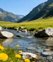 山间溪流草地自然风光4722#横屏 