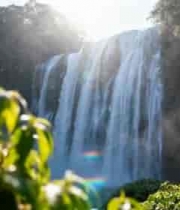  茂密植被中的瀑布景观17#横屏 	 -