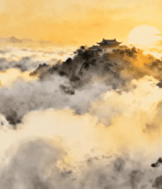 山巅古建筑云海日出景观3758#横屏 