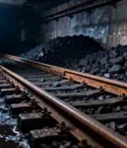  煤矿巷道内铁轨与煤炭场景2082#横屏 	 