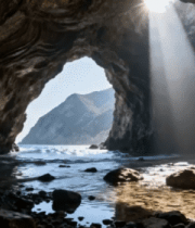 山洞内向外拍摄海景画面4880#横屏 